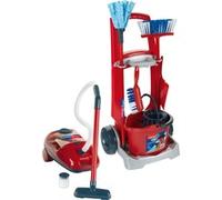 Theo Klein 6742 Carro de Limpieza, Incluye Escoba, fregona, Cubo y más, Aspiradora a Pilas con función de aspirado y Sonido, Medidas 29 cm x 24 cm x 60 cm, Juguete para niños a Partir de 3 años