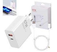 67W USB C cargador fuente de alimentación, 2 puertos con 1 m de cable de carga tipo C para Xiaomi 14 15 Ultra/13/13T/14T/14 Lite, Poco F4/X4 5G/X4 X5 Pro X6 M6 F7 X7, Redmi Note 15/14/13/A3/12/11/11