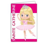 68-1098-A Tarjeta Feliz Fiesta de Santa Catalina 25 Noviembre Niña Sabio Rubia Bailarina Baile Clásico Tutu Bailarinas Corona Princesa Rosa