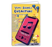 68-1332 - Tarjeta viva, Santa Catalina, Feliz fiesta, 25 de noviembre, para niña, adolescente, música, Playlist Smartphone con sobres blancos, formato 12 x 17,5 cm