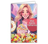 68-1343 Tarjeta Viva Santa Catalina 25 de noviembre Desea una Feliz Fiesta a una Niña Mujer Gourmande Dulces Dulces Donuts Palomitas de maíz Cine - Con Sobre Blanco Formato 12x17cm