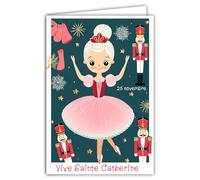 68-1349 Tarjeta Viva Santa Catalina 25 de noviembre Desea una Feliz Fiesta a una Niña Bailarina Estrella Baile Clásico Bailarina Cascanueces Ballet - Con Sobre Blanco 12x17cm