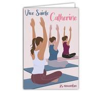 68-1351 Tarjeta Viva Santa Catalina 25 de noviembre Desea una Feliz Fiesta a una Chica Deportiva Yoga Pilato Ilustración Moderna Contemporánea - Con Sobre Blanco 12x17cm