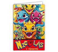 68-1365 - Tarjeta Vive Saint Nicolás 6 de diciembre Desea una Feliz Fiesta a un Niño Escolar que ama a los Monstruos Fantásticos Dragón Coleccionables - Con Sobre Blanco Formato 12 x 17 cm