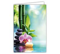 68-4010 Tarjeta interior blanca con sobres - Zen Flor Orquídea Rosa Violeta Vela Guijarros Bambú Agua Meditación Para ti Feliz Cumpleaños Feliz Fiesta Hija Mamá Abuela Gracias Felicitaciones