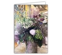 68-4033 - Tarjeta de fotos con ramo de flores, color blanco y rosa violeta, formato cerrado 17 x 11,5 cm, interior blanco para escribir su mensaje deseo - Viene con un sobre, de creación y fabricación