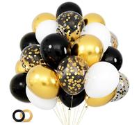 68 globos de oro blanco y negro con globos de confeti negro y dorado de 12 pulgadas para decoración de graduación, cumpleaños, boda, fiesta