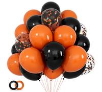 68 globos negros y naranjas, globos negros de 30,5 cm, globos de confeti de color naranja, juego de globos de látex naranja para cumpleaños resistentes a la decoloración para Halloween, decoraciones