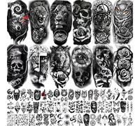 68 Hojas Tigre León Cráneo Grand Tatuajes Temporales Adultos Mujer Hombre Media Manga, Brújula Reloj Rosa 3D Tatuajes Falsos Chica Chico Realista, Tatuajes Adhesivos Brazo Antebrazo Pierna Impermeable