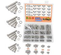 680 Piezas M3 M4 M5 M6 Juego de Tornillos y Tuercas Acero Inoxidable 304 Cruzar Tornillo Mecanico de Cabeza Redonda Arandelas de Tornillo de Cabeza de Botón Kit Surtido