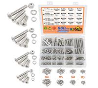 680pcs M3 M4 M5 M6 Juego de Tornillos y Tuercas Arandelas Acero Inoxidable 304 Tornillo Avellanado Cruzar Tornillo Mecanico de Cabeza Avellanada para Accesorio de Trabajar Madera de Fijación