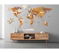 68travel Mapa del mundo de madera para decoración de pared - multicapa de madera teñida multicolor, nombres grabados - Efecto único 3D - para sala de estar, oficina y dormitorio (300x170 cm)