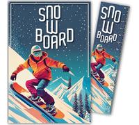 69 - 1030 - Tarjeta de snowboard para snowboarder, con marcapáginas, regla de 15 cm de papel y sobre blanco, tamaño 12 x 17,5 cm, regalo de cumpleaños o fiesta, fabricado en Francia