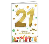 69-2023 - Tarjeta de cumpleaños de 21 años para hombre y mujer, estudiante, lectura, libros, diploma, búho y estrellas