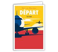 Afie 69-4342 - Tarjeta de inicio para despedida con sobre, mini pósters formato 17 x 11,5 cm, buena continuación retiro cambio vida viaje avión sol retro vintage amarillo/rojo/azul