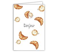 69-4501 Tarjeta de felicitación Hola Desear un hermoso día Gourmande Croissants Cafés Viennoiseries Clichés franceses Ilustración elegante - Con sobres de 12 x 17 cm - Fabricación francesa