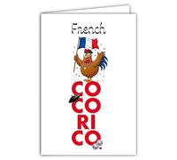 69-4504 - Tarjeta francesa Cocorico Gallo Orgulloso Ganador Bandera Azul Blanco Rojo Boina Petanca Clichés franceses Ilustración Humorística French Touch - Con Sobre 12 x 17 cm - Fabricación francesa