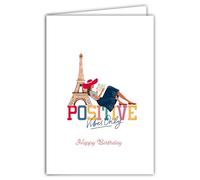69-4513 - Tarjeta de felicitación de cumpleaños positiva para niña, turista o parisina Torre Eiffel Paris Ilustración Chic elegante, con sobres de 12 x 17 cm, fabricación francesa