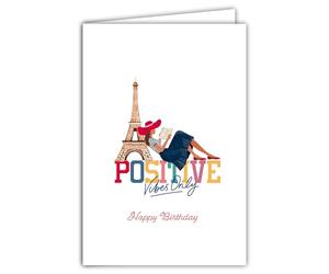 69-4513 - Tarjeta de felicitación de cumpleaños positiva para niña, turista o parisina Torre Eiffel Paris Ilustración Chic elegante, con sobres de 12 x 17 cm, fabricación francesa