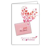69 - 4516 - Tarjeta de amor más amor y ternura besos corazones carta de amor te amo San Valentín o felicitaciones - Con sobre formato 12 x 17 cm - Fabricación francesa