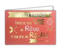 69-5088 - Tarjeta de felicitación para boda, de oro dorado brillante, haz de tu vida un sueño - Incluye sobre - Formato de tarjeta cerrada de 17 x 11,5 cm - Fabricado en Francia