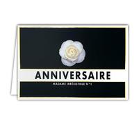 69-5156 - Tarjeta de felicitación para cumpleaños, diseño de señora Irresistible n.º 1, color negro y dorado dorado brillante, flor de camelia blanca elegante para mujer, con sobres de 12 x 17,5 cm