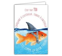 69-6217 Tarjeta para ti Mensaje Humorístico con Sobre Ilustrado formato 17,5x12cm Pez Rojo Animal Divertido Divertido Divertido Rigolo Disfrazado con Aleta de Tiburón Creación Fabricación Francesa