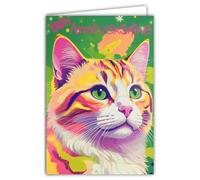 69-8106 - Tarjeta FLUO con sobres de 12 x 17,5 cm, ilustración de gato lindo gatito - tintas FLUO auténticas - Creado y fabricado en Francia