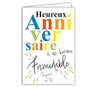69-8119 - Tarjeta FLUO feliz cumpleaños para un hombre maravilloso siempre en la parte superior con sobres de 12 x 17,5 cm - Gran texto interior blanco para escritura - Verdaderas tintas FLUO - Creado