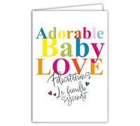 69-8136 Tarjeta FLUO Felicitaciones Adorable Baby Love La familia amplía Nacimiento Bienvenido a Bebé Niño Niña Corazones - Con sobres de 12 x 17,5 cm - Auténticas tintas FLUO - Creado y fabricado en