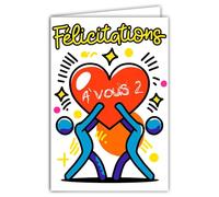 69-8149 - Tarjeta flúo, felicitaciones a ti 2 para pareja que se ama PACS, boda, vida de dos corazones, color rojo, amor, con sobres blancos, 12 x 17,5 cm, diseño de fabricación de calidad francesa