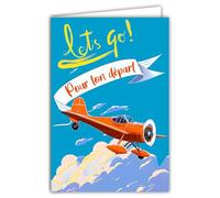 69-8154 Tarjeta FLUO para tu retirada o mudanza Let's go Avion Vacaciones en camino a nuevas aventuras, con sobre blanco, 12 x 17,5 cm, creación de calidad francesa