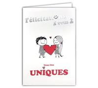 69-9046 - Tarjeta de felicitaciones para ti 2 para Union PACS de compromiso de boda + sobre 12 x 17,5 cm, ilustración de pareja heterosexual plateada brillante con un corazón - creación de impresión
