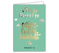 69-9049 - Tarjeta de inicio para jubilación, disfruta de cada momento y felicitaciones con texto en oro dorado brillante y sobre de 12 x 17,5 cm. Disfruta del sol. Buena continuación. Creación de