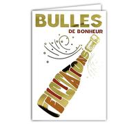 69-9055 - Tarjeta de felicitación, diseño de burbujas de felicidad, color dorado y dorado brillante, en forma de botella de champán, para fiestas, buena nueva unión, bolsas de boda, cumpleaños, 12 x