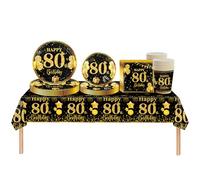69 Piezas Juego de Oro Negro Fiesta Decoración de Cumpleaños para 30Años,Manteles Servilletas Bandejas Vasos de papel Fiesta Vajilla Cumpleaños Fiestas Decoracion de Mesa para 30Años Hombres y Mujeres