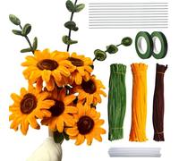 690 limpiapipas para manualidades, girasoles, limpiadores de pipas de flores, juego de limpiadores de pipas para manualidades, 30 cm con 10 hilos verdes, 10 barras de pegamento, 2 cintas adhesivas