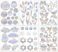 69er Suncatcher Sticker Prisma Fensteraufkleber Fenstersticker Sonnenfänger Sticker Regenbogen Fensterfolie Rainbow Fensterschutz Vogelschutz Fenster Deko Fensterbilder Blumen,Schmetterling