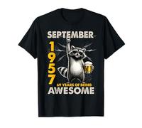 69th Birthday Raccoon September 1957 Vintage 69 Years Old Camiseta