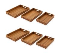 6er Set Bandeja con Asas Madera de Acacia 3 Tamaños Bandeja Madera