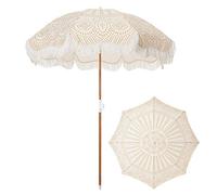 6ft/180cm Outdoor Beach Parasol Garden Tassel Umbrella with Tilt Function/Foldable Waterproof and UV Protection Easy to Carry