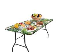 6ft Avocado Pattern Picnic Table Cover, Waterproof Elastic Fitted Camping Table Cloth, Windproof Outdoor Desk Protector For Road Trips, Camping, Tailgating, Car Travel Essentials