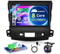 6G+128G 8 Core Inalámbrico Carplay Android Radio de Coche para Mitsubishi Outlander 2/Peugeot 4007/Citroen C-Crosser 9 Pulgadas Radio con Android Auto GPS Navi WiFi Bluetooth FM/RDS/SWC Cámara Trasera