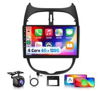 6G+128G 8 Core Inalámbrico Carplay Android Radio de Coche para Peugeot 206 206CC 206SW 2000-2016 Citroen C2 2002-2010 9 Pulgadas Radio Android Auto GPS Navi WiFi Bluetooth FM/RDS/DSP EQ Cámara Trasera