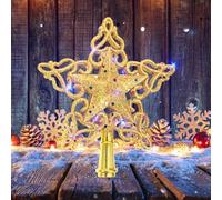 6in Estrella De Árbol De Navidad Calado Y Purpurina Brillo Festivo Christmas Tree Topper Decoration para Decoración Navideña
