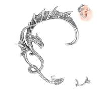 6ixGosh Pendientes góticos de acero inoxidable con diseño de dragón, estilo retro, punk, serpiente, dragón, pez, cocodrilo, para cartílago, trepador, para mujeres y hombres, dorado/plateado/negro,