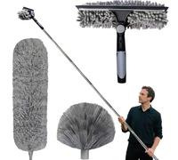 6m Plumero Atrapapolvo, Plumero Telescopico Extensible, con Largo Extensible de 1,5 a 4,9 m, Atrapapolvo Microfibra para Limpieza Techo,Ventiladores de Techo Alto(3PCS,Gris)