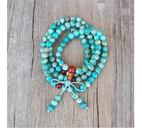 6MM 108 Cuentas de piedra Hechas a mano Budismo tibetano Chakra Pulsera Yoga Mala Charm Pulseras Strand Lucky Bracelet,blue