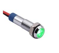6mm Metal Indicator Light Flat Head Wire Leading 12V 24V 220V AC DC Red Green Blue Amber White Signal 1Pcs(Green,12V-24V)