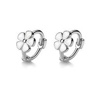 6mm Tiny Cute Flower Hoop Sterling Silver Mini Small Cartilage Hoop Earrings for Women Girls Teens Hypoallergenic Dainty White Enameled Daisy Flowers 18g Piercing Huggie Hoops, 6 mm, Plata de ley